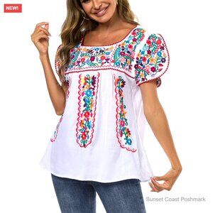 Embroidered Cotton Tunic Blouse for Women Flowy Summer Top